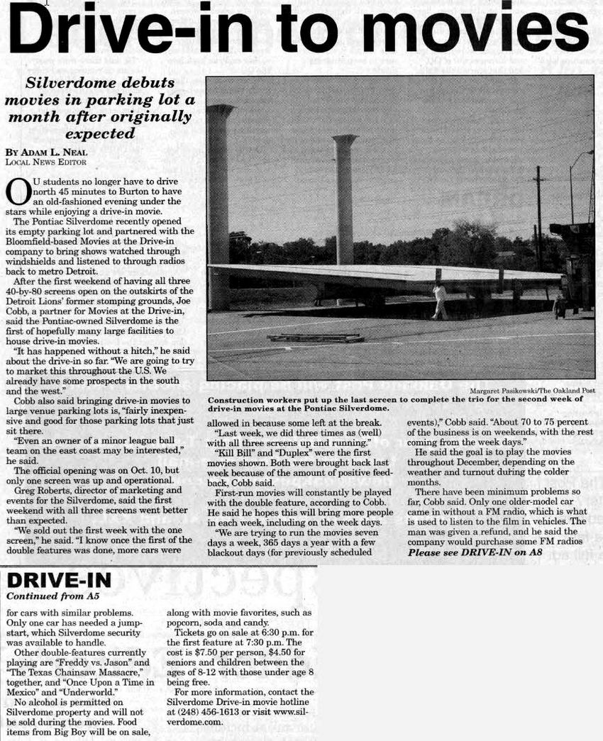 2003 opening article oakland post Silverdome Drive-In Theatre, Pontiac